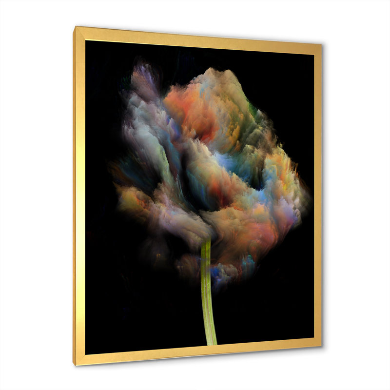 Blooming Multicolor Fractal Flower 8 - Art sur toile moderne, H 44 po x l 34 po x P 1,5 po, Cadre doré