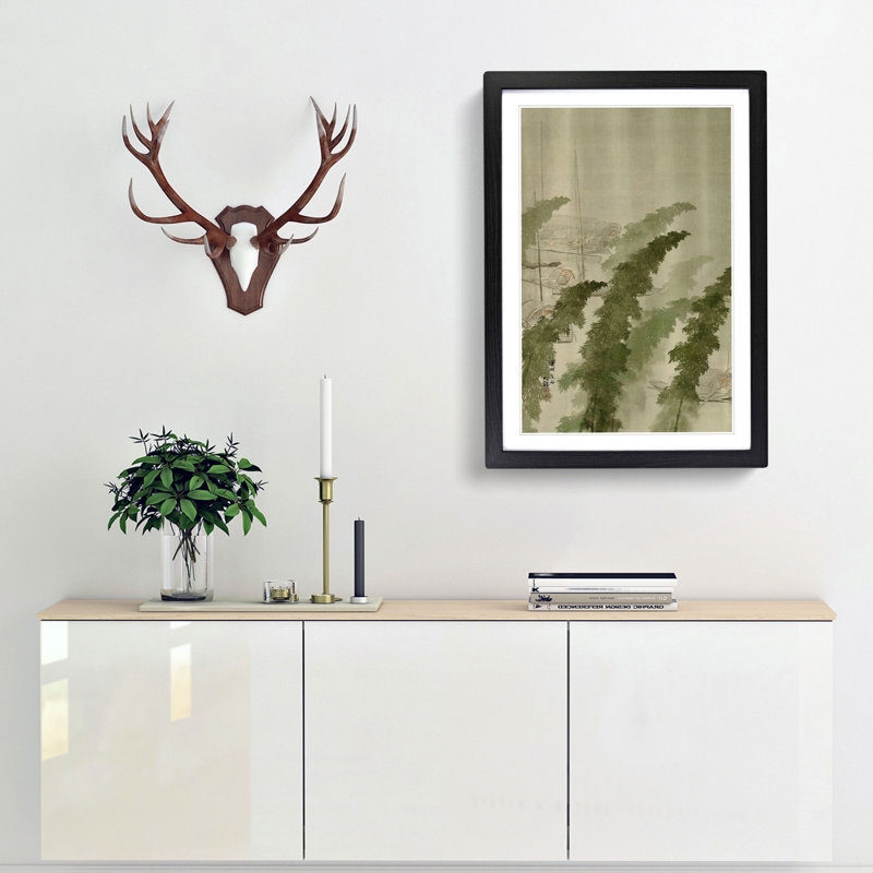 Night Rain by Yokoyama Taikan - Framed Print, 65cm H x 48cm W x 2cm D, Black Framed