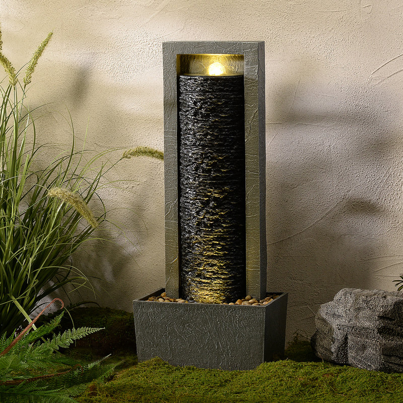 Weather Resistant Floor Fountain with Light, Black