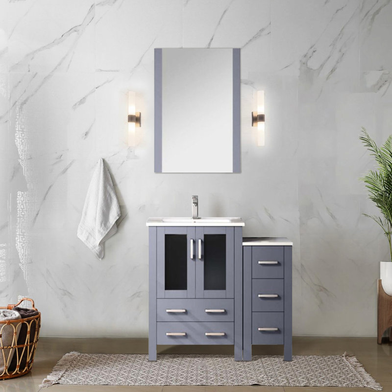 36 po L x P 18,25 gris foncé avec meuble-lavabo, comptoir et robinet en céramique blanche