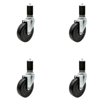 5 Inch Hard Rubber Wheel Swivel 1-5/8 Inch Expanding Stem Caster Set SCC