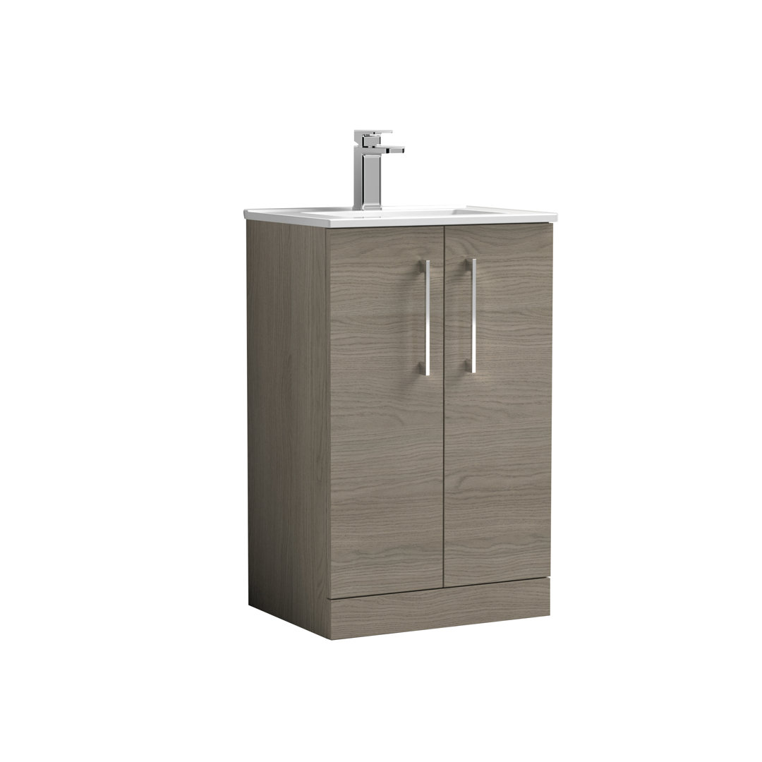 Nuie Solace Oak Arno Woodgrain 2 Door Vanity Unit And Minimalist Ceramic Basin | | Mdf | 500Mm - Image 3