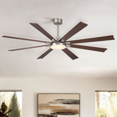 72 Inch Retro Farmhouse Brushed Nickel Ceiling Fan With Light And Solid Wood Blades