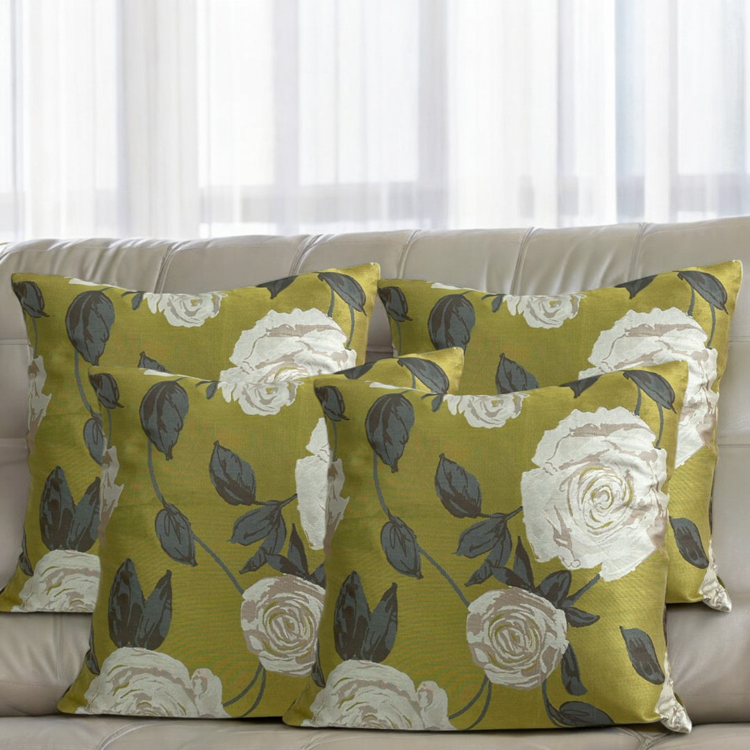 Anusuya Indoor / Outdoor Floral Green Square Throw Pillow Cover