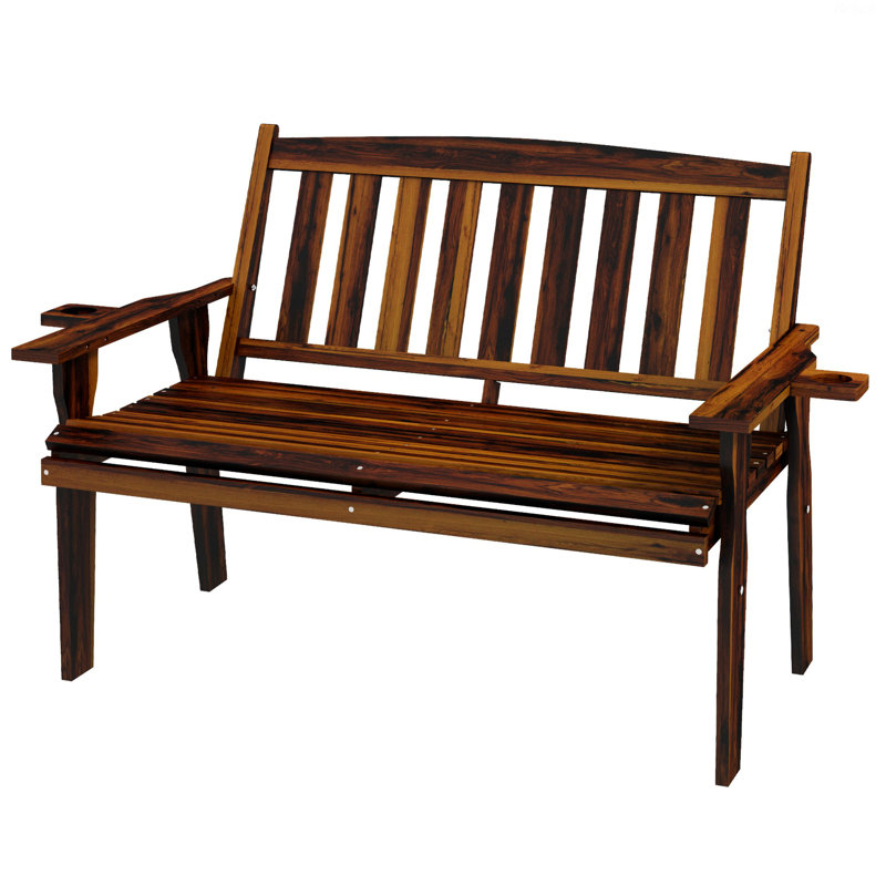 Banc, banc d'extérieur, banc de jardin pour 2 personnes avec accoudoirs porte-gobelets