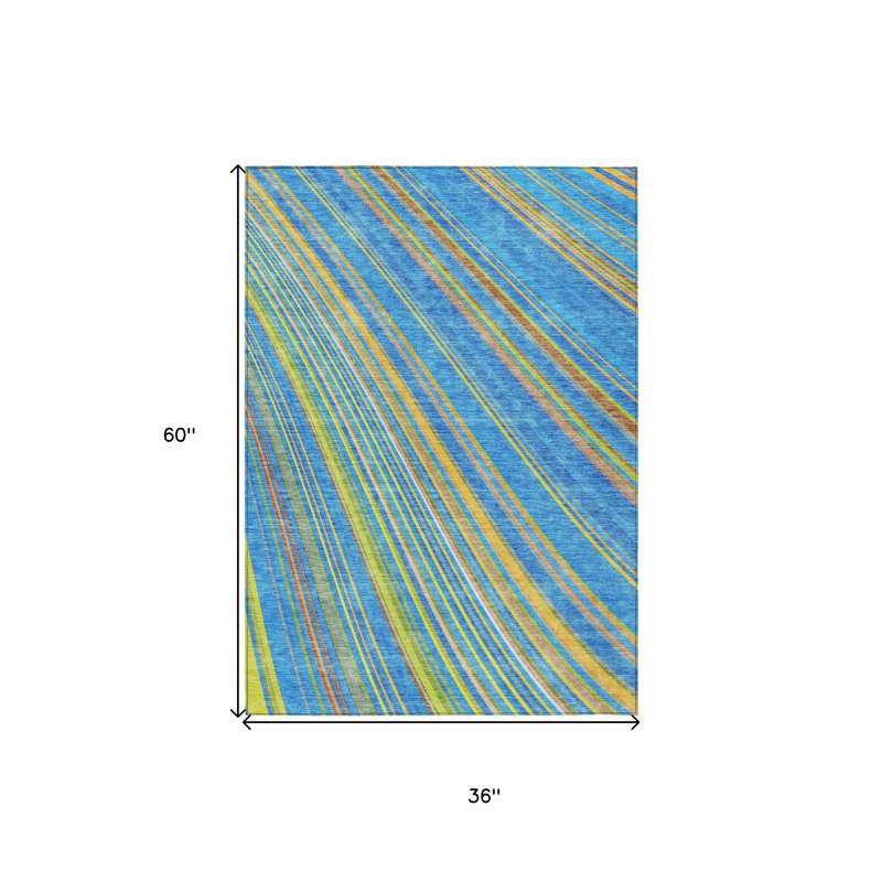 Tapis extérieur lavable rayé bleu ciel 3 pi x 5 pi