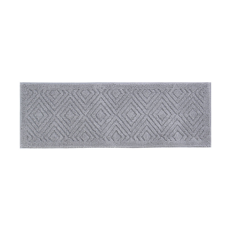 Krikorian Collection Luxury Diamond Pattern Polyester Bathroom Rug, Silver, 18" x 54" Runner