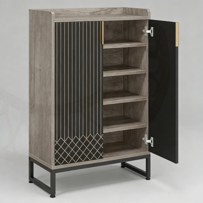 29.52” Shoe Cabinet With Doors, Gray/Black