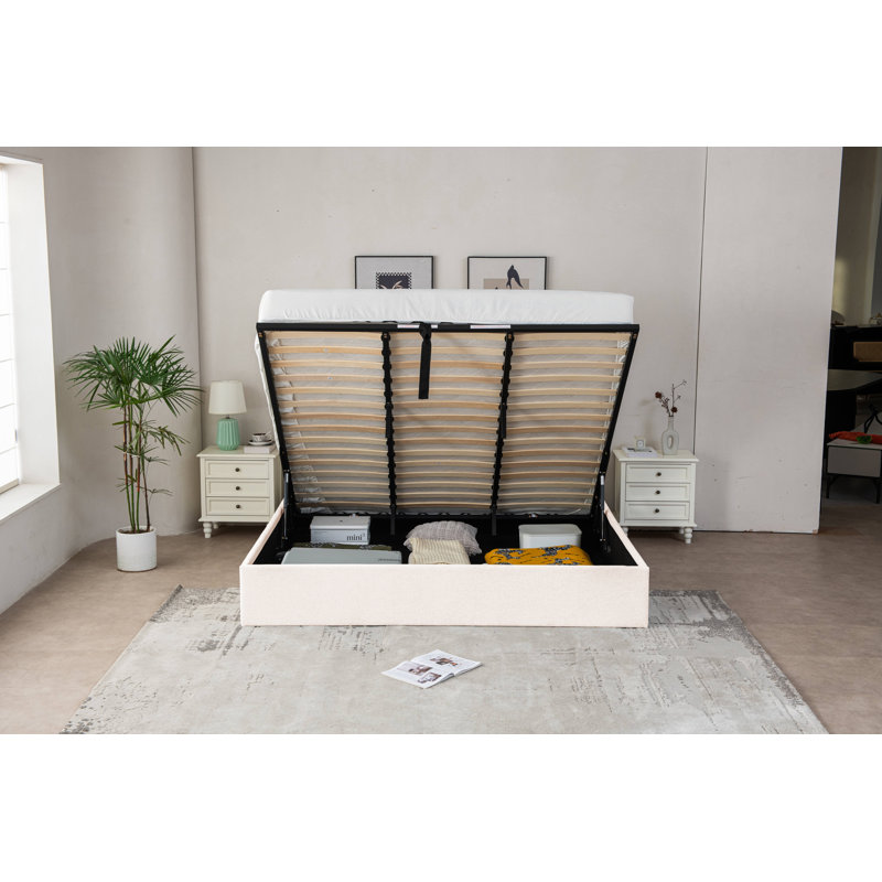 Lit de rangement relevable Braud, Roi, Crème, crème