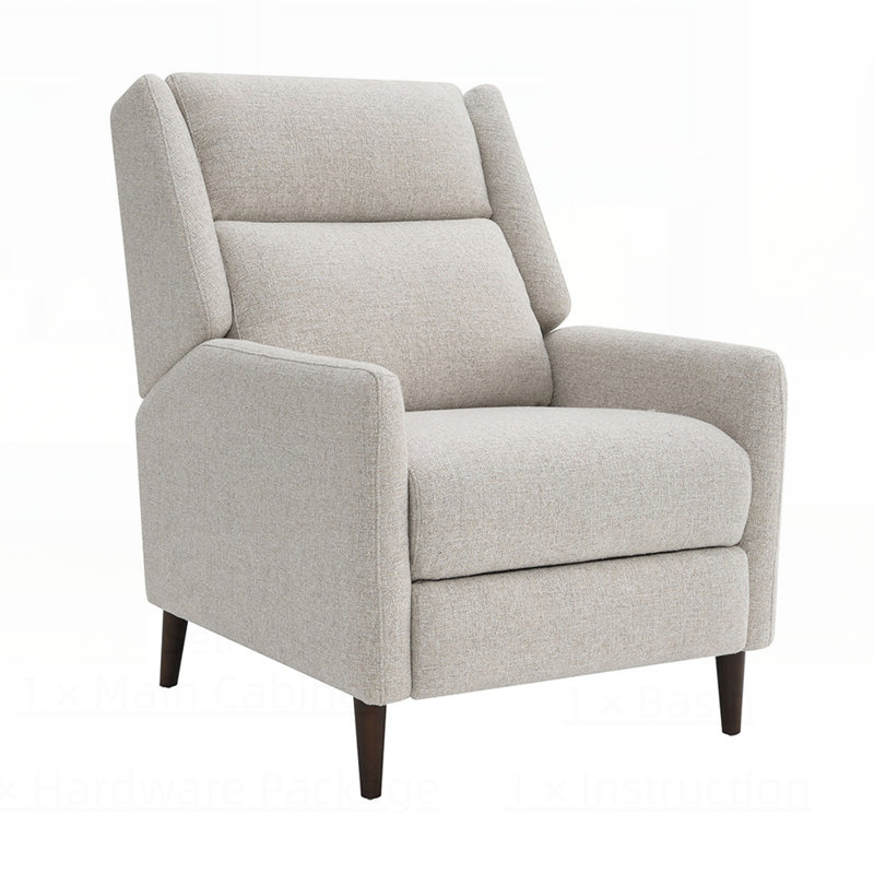 Modern Pushback Manual Recliner with Tapered Legs, Linen Textured Fabric, High Back, and Subtle Channel Detail for Primary Living Room