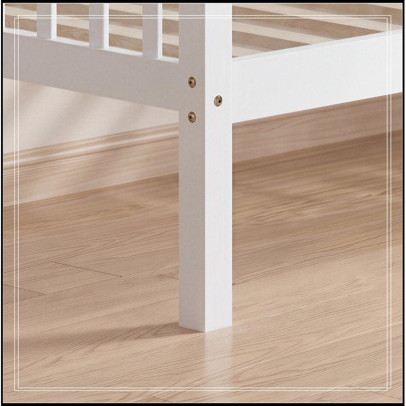 Cadre de lit Amare pour lit simple avec barrière de sécurité à lattes verticales sur 3 côtés, Blanc
