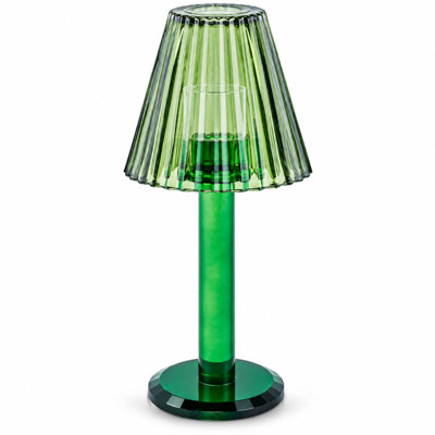 Lampe à bougie en verre cristal Lya de 30 cm avec abat-jour en verre, porte-bougie décoratif pour bougie chauffe-plat et votive, verte
