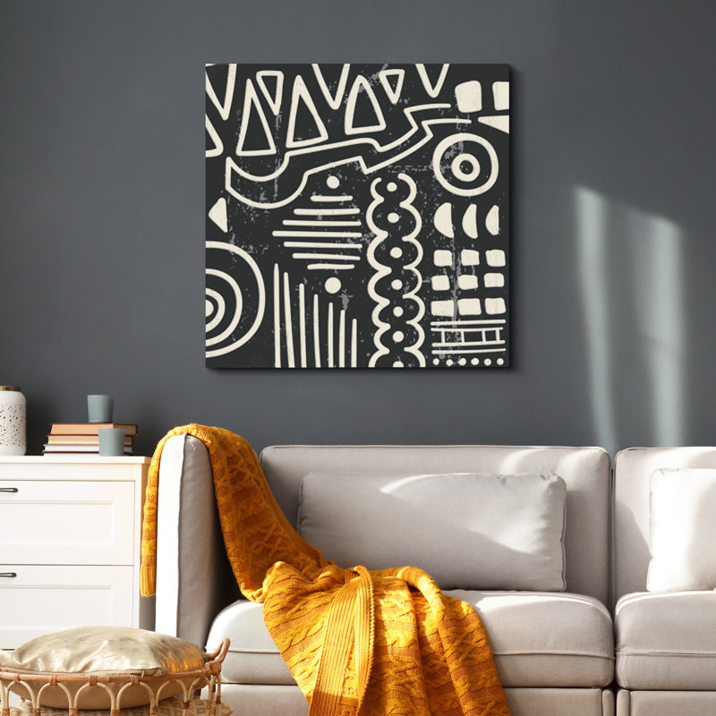 Art moderne noir et blanc Gifitti, H 12 po x l 12 po, Toile tendue