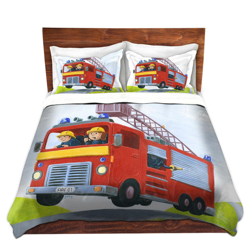 Ensemble de housse de couette fire truck, 1 housse de couette grand + 2 taies standards