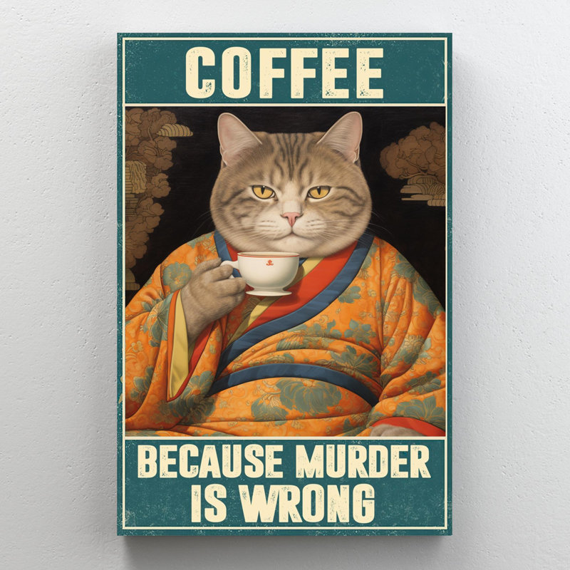 Fat Cat Coffee - 1 pièce, impression sur toile tendue, H 36 po x l 24 po x P 1,25 po