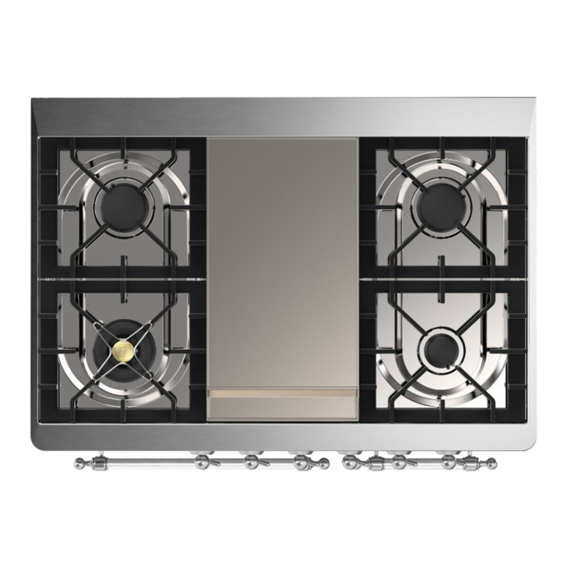 Majestic III Series 40 Inch Dual Fuel Range with 6 Sealed Burners, Griddle, in White (Natural Gas, Copper Trim), Chrome