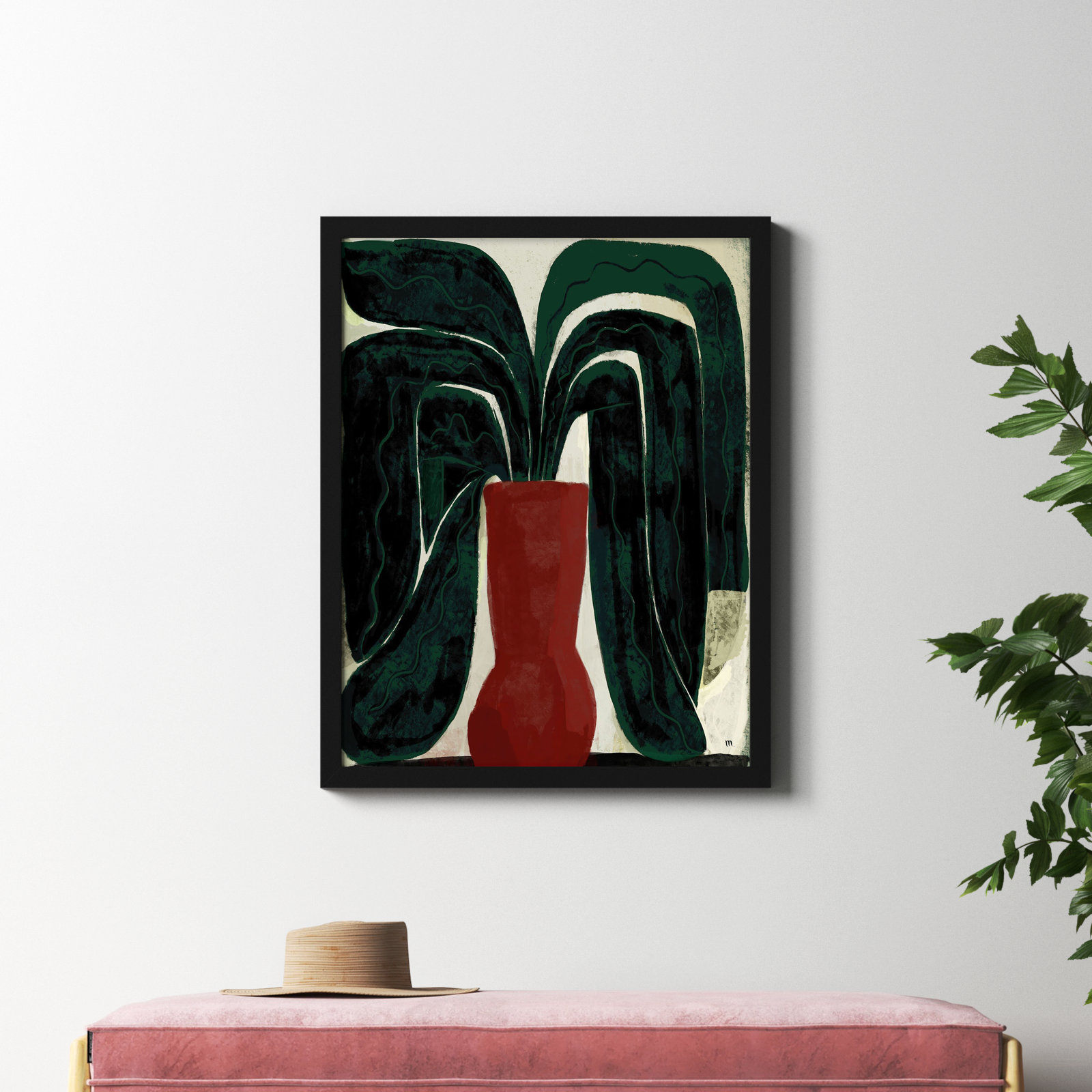 Adrianne "Plant No. 8" Painting, Black, 38" H x 30" W x 1.25" D