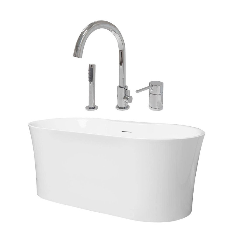 Una 59'' x 31.5'' Air Porcelain Bathtub with Faucet, Chrome