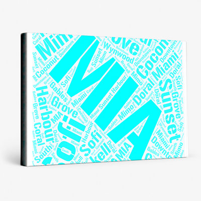 Miami Neighborhoods Word Art — Cyan — Canvas Wall Art