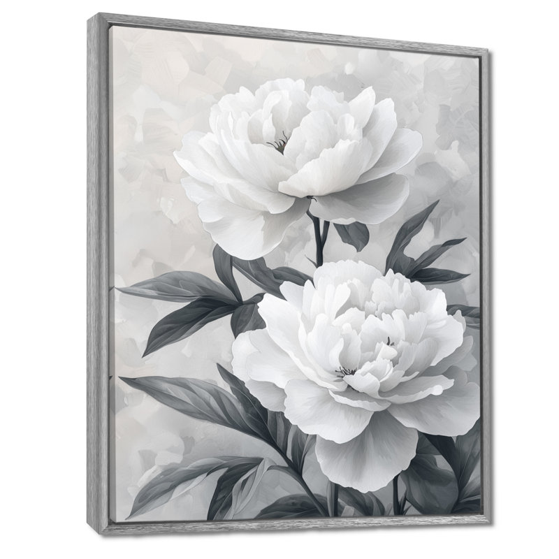 Monochromes flou artistique pivoines I - pivoines, art mural, Argent argent, H 32 po x l 16 po