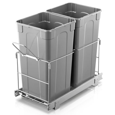 Pull-Out Trash Can Under Cabinet, Double 27QTx2 Waste Bins with Handle and Soft-Close Slides  for Kitchen Cabinet, Sink