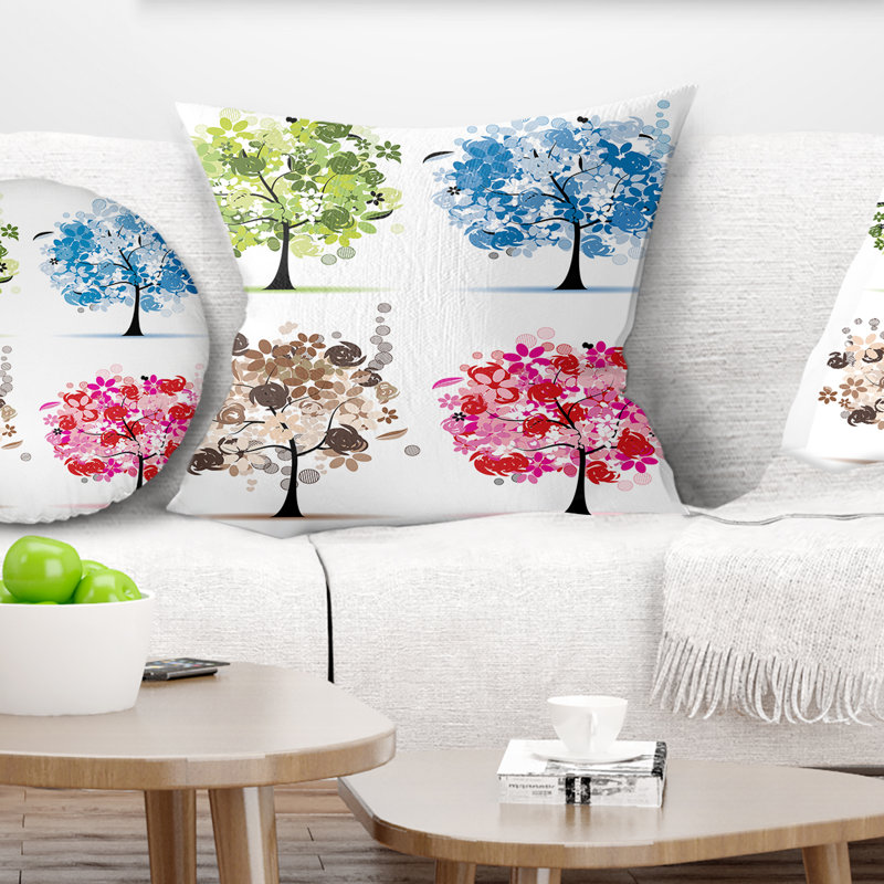 Ensemble d'arbres floraux - coussin imprimé floral, 18 po x 18 po, Coussin décoratif