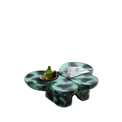 Modern Coffee Table Faux Travertine Textured for Livingroom/Office,Green + Black