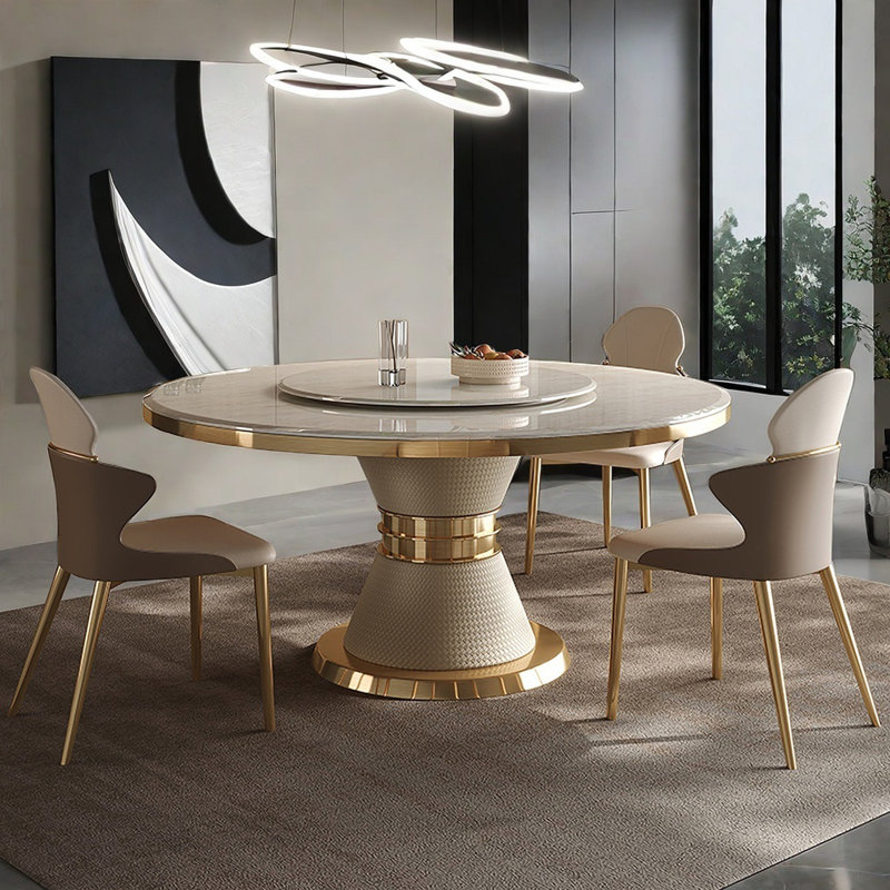 White Natural Marble Round  Dining Table Sets