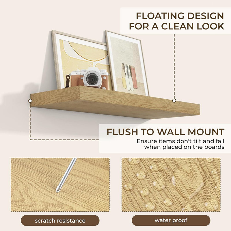31.5" Floating Wall Shelves Set Of 2, Rustic Oak Shelves, Oak, 1.6" H x 32" W x 8" D