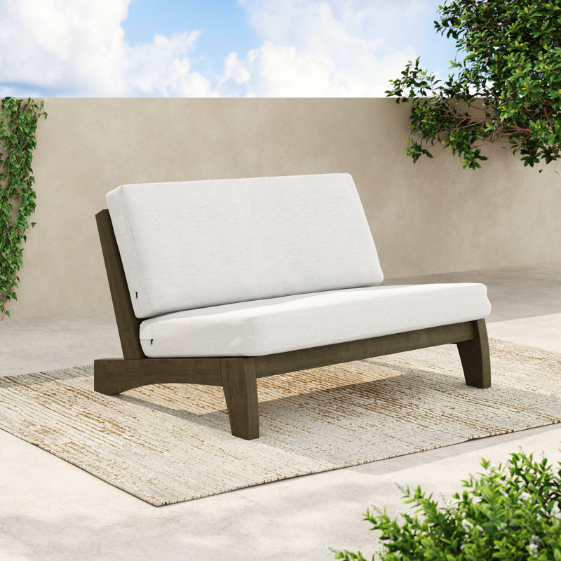 Causeuse d'extérieur avec coussin Asharna, Blanc, Brun