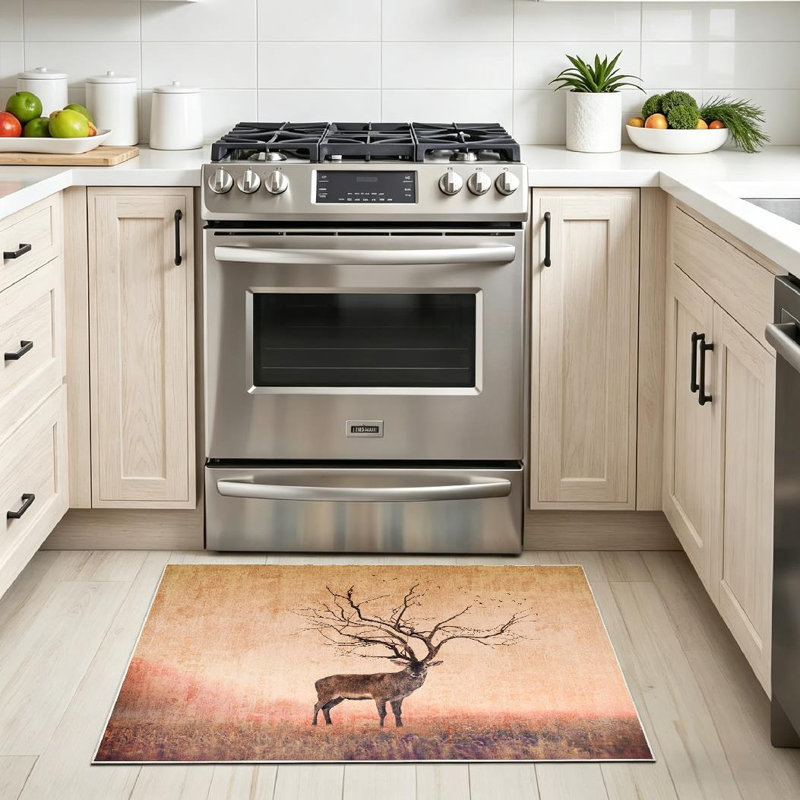 Tapis rouge cerf lavable à la machine, Rectangle 32" x 47"