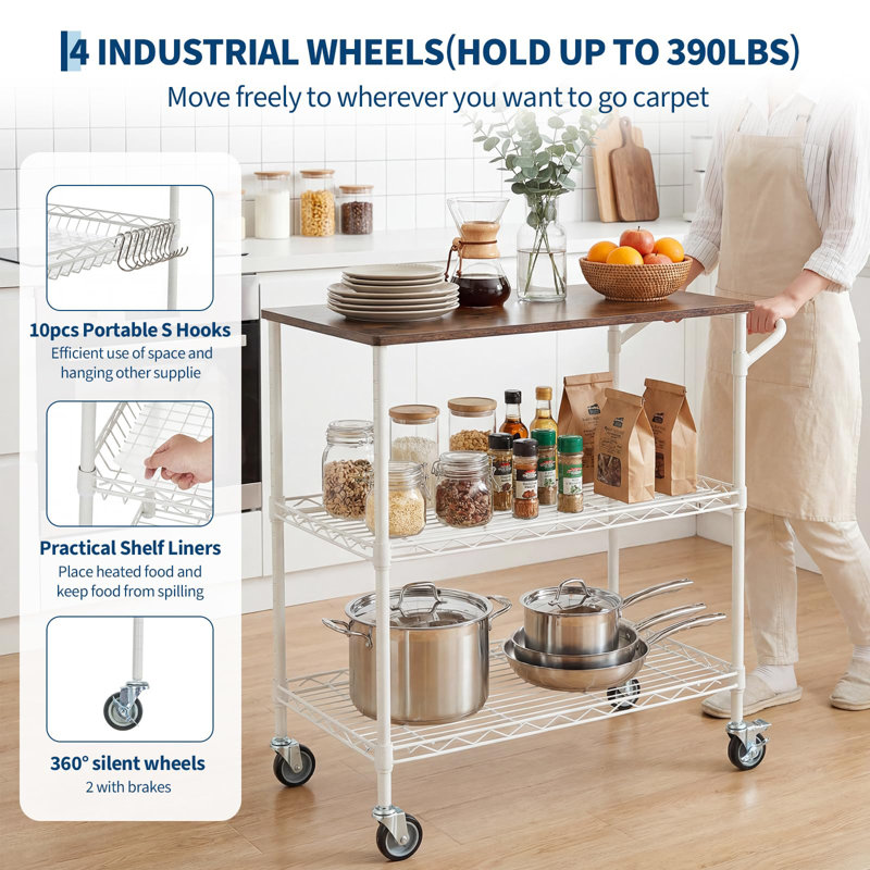 Chariot utilitaire en métal robuste avec plateau en bois - capacité de rangement de 550 lb