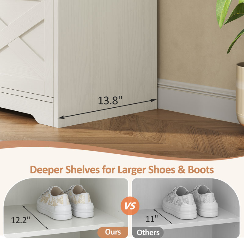 2-in-1 Farmhouse Entryway Storage Bench With Tall Shoe Cabinet, Anti-Tip Design for Mudroom & Hallway, White