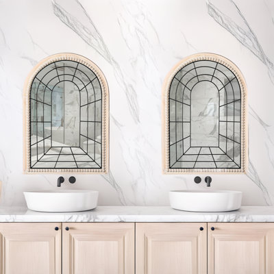 Ensemble de 2 grands miroirs arqués de 39,37 po x 27,56 po en forme de carreaux de fenêtre décoratifs de style campagnard grand décor mural Boho