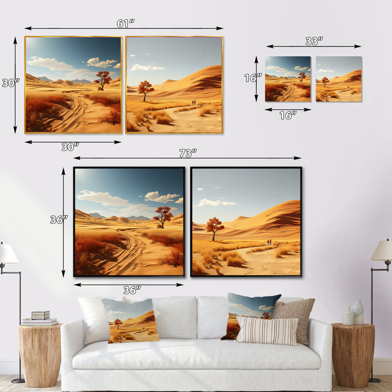 Nevada Native Spirit Plains - Ensemble de 2 collages carrés du désert, Cadre flottant noir, H 30 po x l 61 po