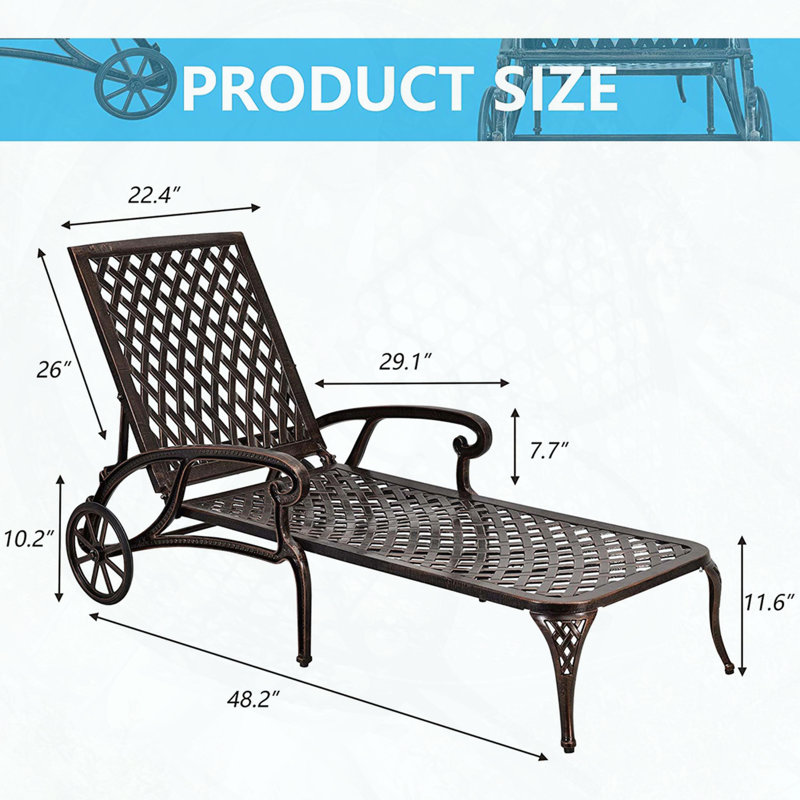 Chaise longue en aluminium coulé avec dossier réglable