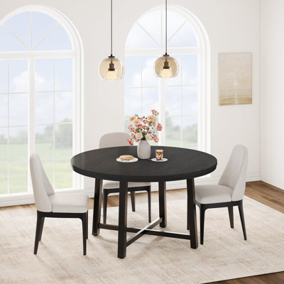 Table de salle à manger 31,5 pouces pour 2 à 4 personnes, petite table de salle à manger pour économiser de l'espace, table de cuisine circulaire en bois avec cadre en métal robuste