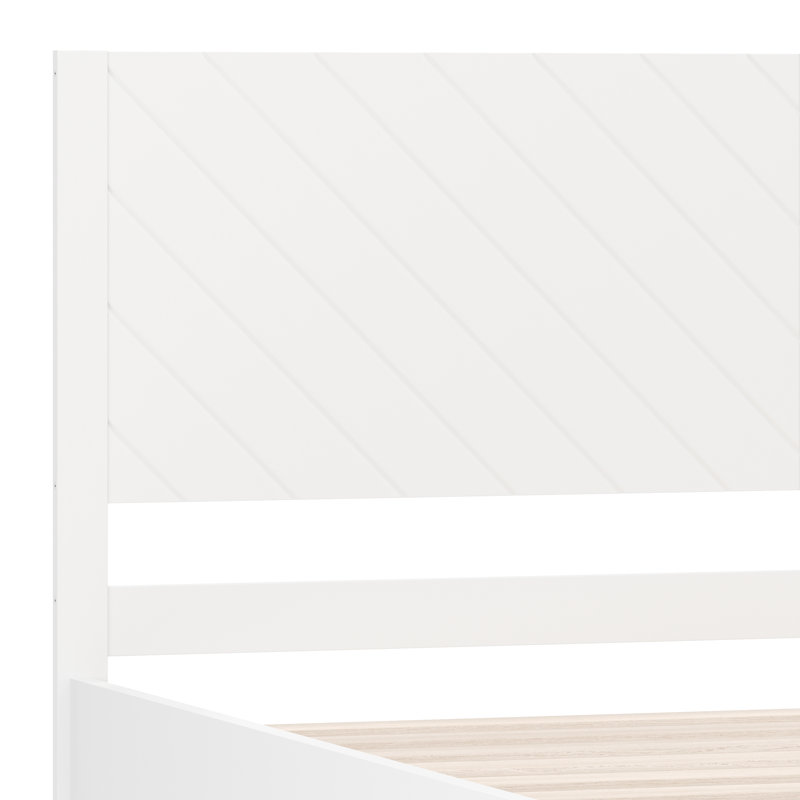 Base de lit plateforme en bois Aurey avec tête et pied de lit à chevrons - Lattes Foundatidon, Double, Blanc