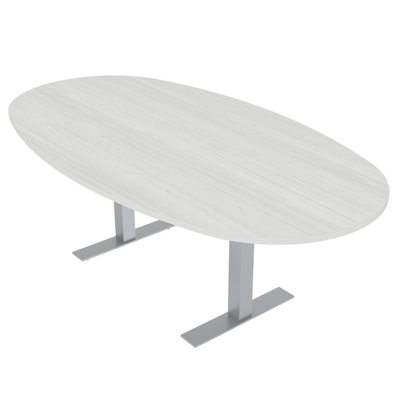 Table de conférence bateau ovale avec bases en T en métal, Cyprès blanc, H 30 po x L 84 po x l 48 po