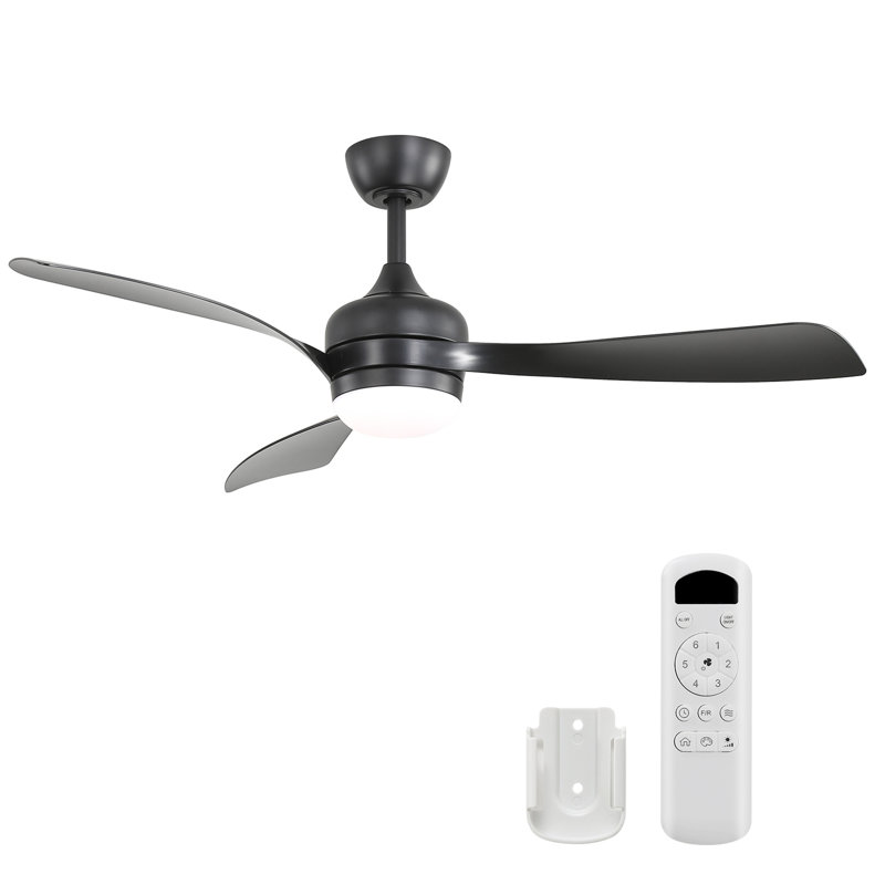 52-Inch Black Ceiling Fan With 3 ABS Blades, Black, Black