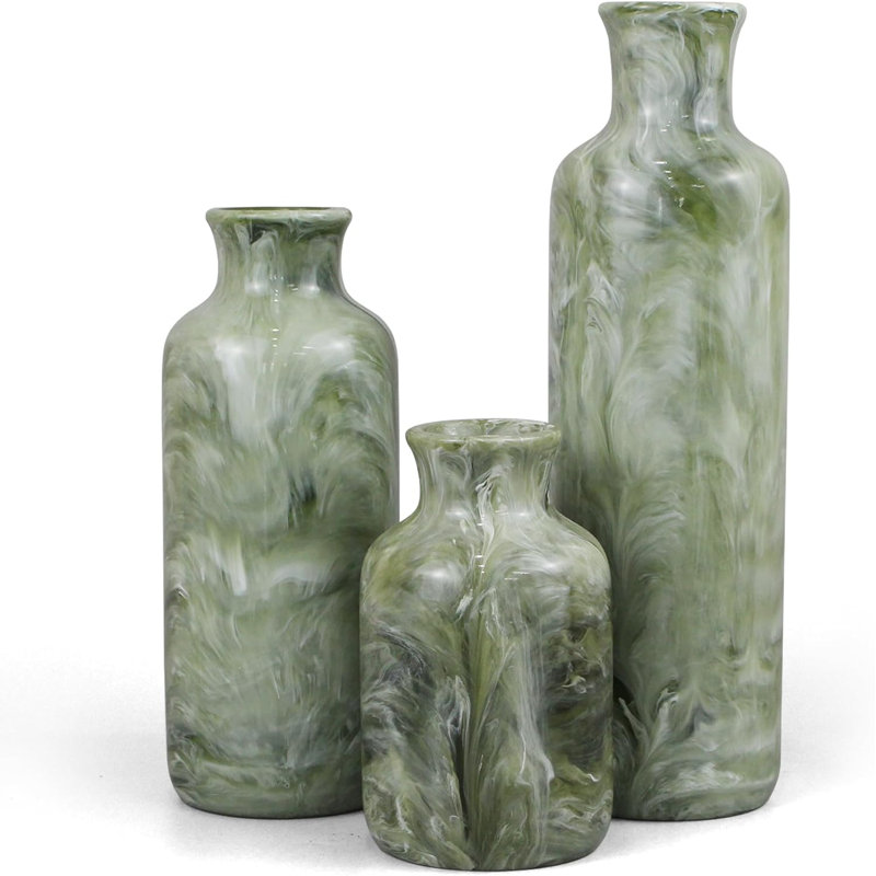Ensemble de 3 vases en résine, vert