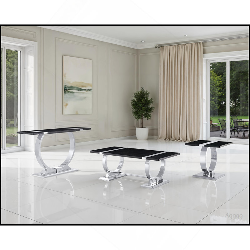 Table basse rectangulaire 1 pièce Trestle Base, Noir, argent