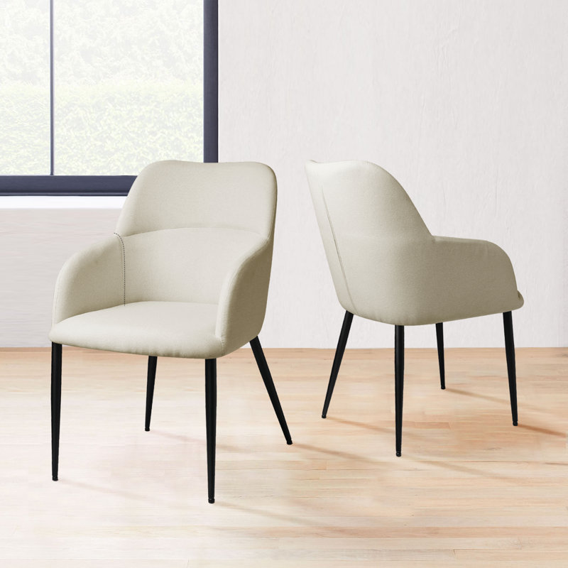 Sabid Velvet Upholstered Full Back Arm Chair, Cream