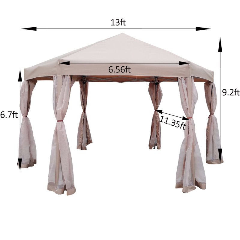 Pop-Up Gazebo Tent Outdoor Canopy Hexagonal Canopies Gazebos & Pergolas 6 Sided For Patio Garden Backyard Sun Shelter BBQ Garden Events With Strong Steel Frame Storage Bag