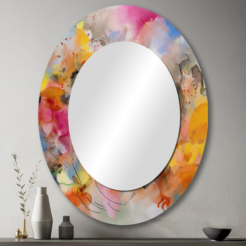 Tourbillon coloré bleu, jaune et orange I - miroir minimaliste, miroir mural unique orange, impression d'art en métal, Ovale
