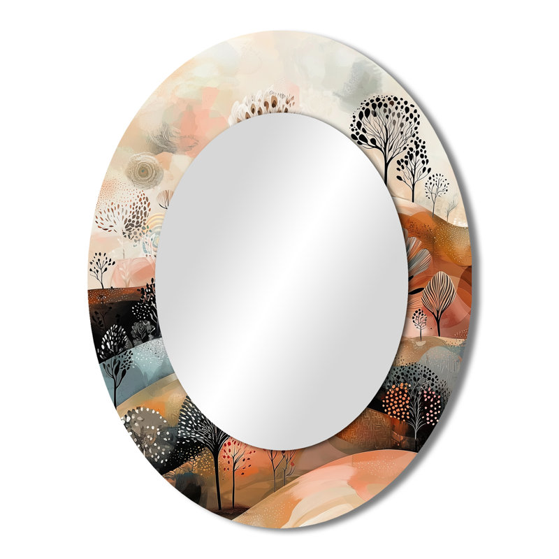Brown Abstract Mountain Landscape I - Landscapes Oval Decorative Mirror On Metal, 43" x 33"