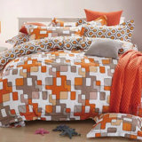 Ensemble de housse de couette réversible en coton orange / brun / blanc Geo