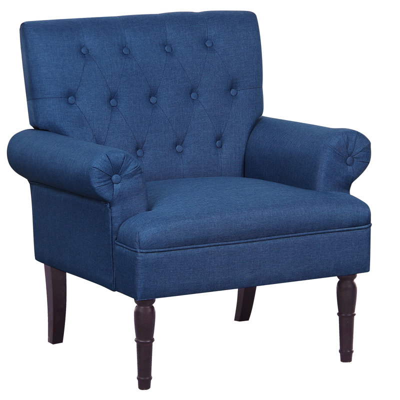 Schleicher 34.6" Wide Tufted Linen Armchair, Ocean Blue Linen