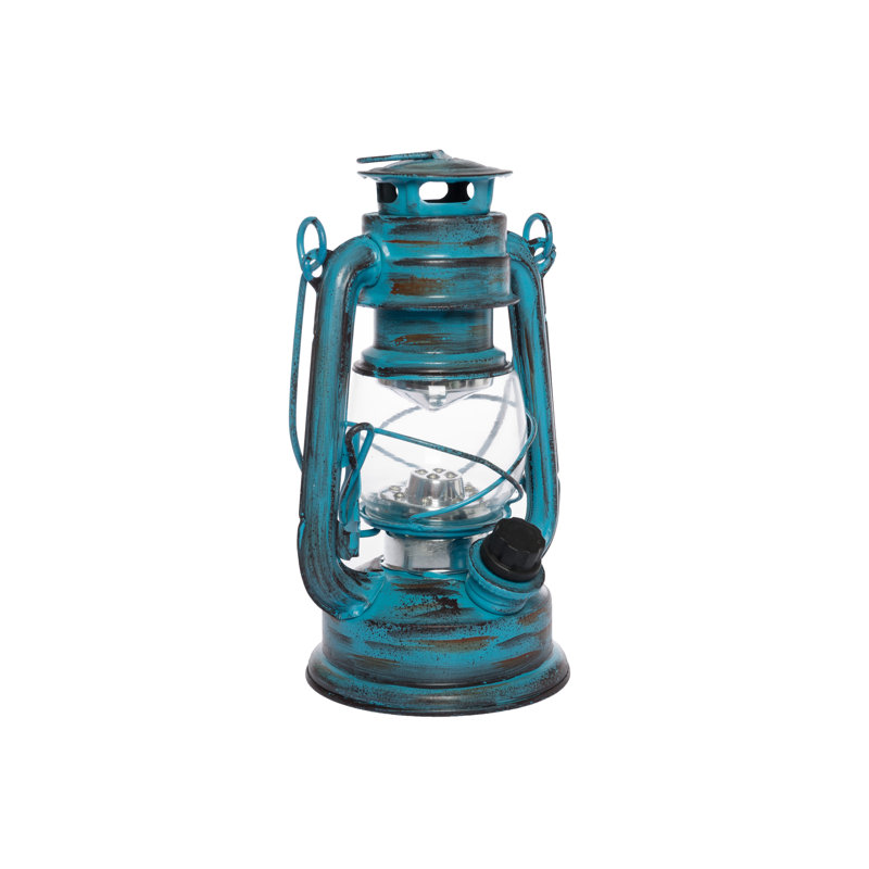 Flameless Candle with Iron Holder, Blue, 19cm H x 10cm W x 12cm D