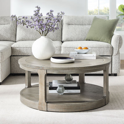 40Inch 2 Tier Traditional Round Circle Pine Wood Center Coffee Table With Wheels, Suitable For Scandinavian Decor, Brown, Scratch - Finish Mid Century Style Different Rooms, And Attractive
